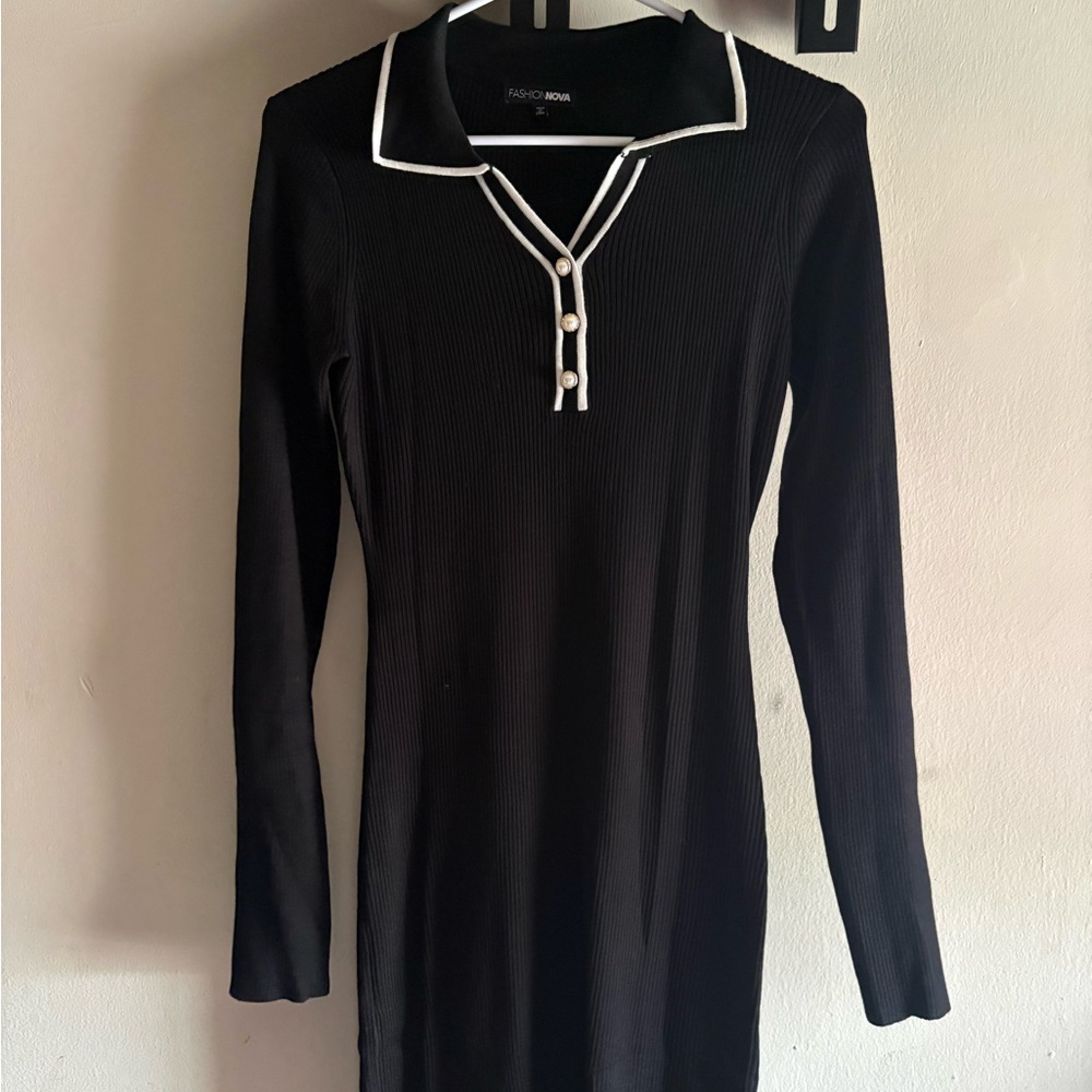 Fashion Nova black dress with White Accents